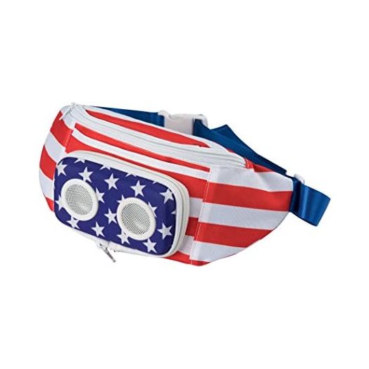 American Flag Fannypack with Speakers. Bluetooth Fanny Pack for Parties/Festivals/Raves/Beach/Boats. Rechargeable, Works with iPhone & Android. (2022 Edition)