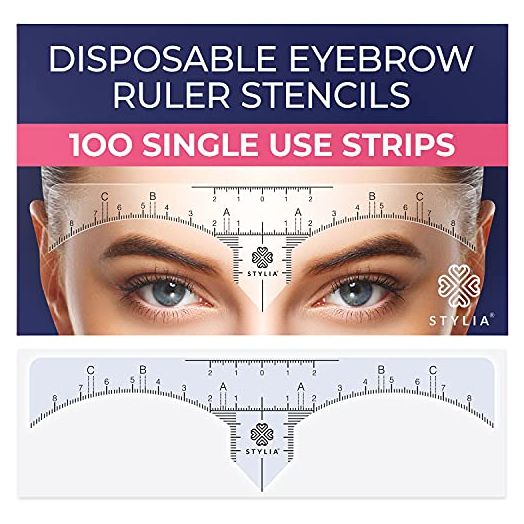 Disposable Eyebrow Ruler Stencils - Transparent Mapping Stickers for Microblading, Henna, Brow Extensions, Permanent Makeup - Peel & Stick Measuring Shaper Tool for All Face Shapes - 100-Pack