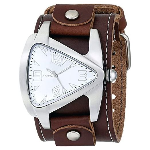 Nemesis LBB011S Men's Teardrop Silver Dial Brown Wide Leather Cuff Band Watch
