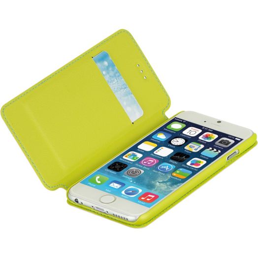 FOR IPHONE 6 / 6S (4.7) BUSINESS- STYLE STAND WALLET POUCH GREEN LEATHER W/ BLUE STRIP
