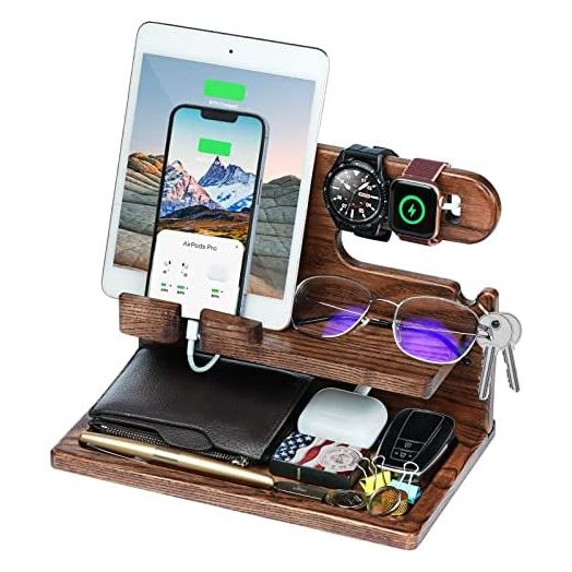 Gifts for Men, Dad Gifts from Daughter Son, Ash Wood Phone Docking Station Nightstand Organizer, Gifts for Dad Husband Anniversary Birthday Gifts from Wife Boyfriend Gadgets Gift Ideas for Him