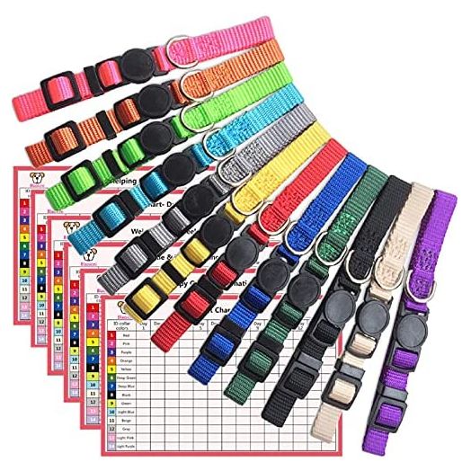 Puppy ID Collar Identification Soft Nylon Adjustable Breakaway Safety Whelping Litter Collars for Newborn Pets with Record Keeping Charts 12pcs/Set (S)