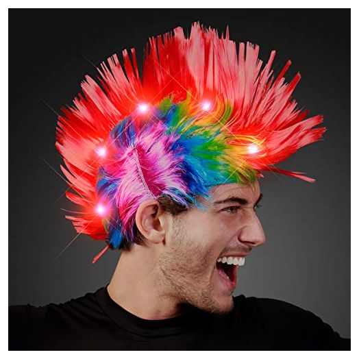 Punk Rock Mohawk Light Up Wig with Blinking Red LEDs