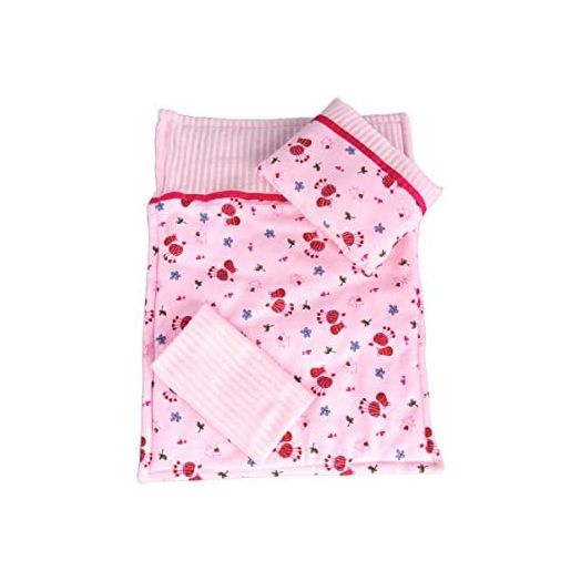 - Perfect Bedding - 3 Piece Bedding Set for 18 Inch American Girl Doll - Pink Bedding Includes Comforter, Blanket and Pillow - 18 Inch Doll Bedding (Perfect Sleepover Pajama Outfit Sold Separately)