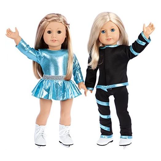 - Super Skater - Clothes Fits 18 Inch American Girl Doll - 2 Complete Outfits - 5 Pieces - 18 Inch Doll Ice Skating Outfits - Leotard, Skirt, Pants, Jacket and 1 Pair of Skates (Doll Not Included)