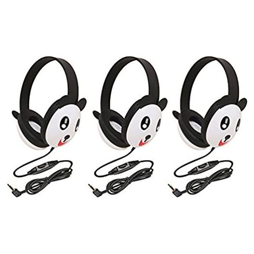 Califone 2810-PA Panda Motif Listening First Stereo Headphone (Pack of 3), Adjustable Headband Comfortable for Extended wear, Specifically Sized for Young Children