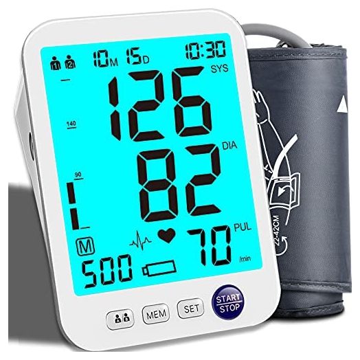 Blood Pressure Monitor Upper Arm Large LED Backlit Screen 1000 Sets Memory Automatic Digital BP Machine with Adjustable BP Cuff