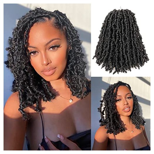 GUOHUI Butterfly Locs Crochet Hair 12 Inch Pre-Looped Faux Locs Braids, 1B# (6 Pack)