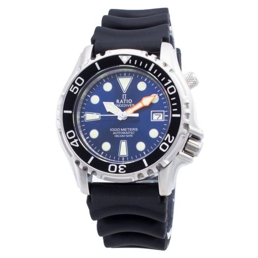RATIO FreeDiver Helium Safe Dive Watch Stainless Steel Automatic Diver Watch 1000M Water Resistant Diving Watch for Men (Blue)