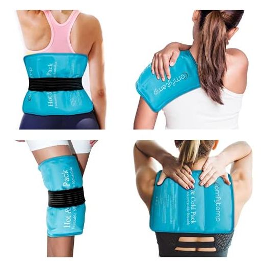 Ice Packs for Injuries, 10.5"x14.5" Comfytemp Reusable Gel Ice Pack with Strap for Shoulders, Knee, Ankle, Foot, Elbow, Hip, Back Pain Relief, Hot and Cold Compress for Sprains, Swelling, Bruises