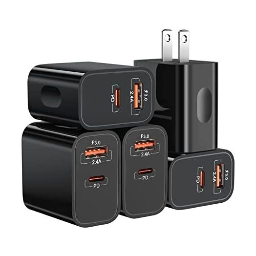 20W USB C Fast Charger+Quick Fast Charger 3.0 Wall Charger, Bangfun 5 Pack Dual Port PD Fast Charging Block Power Adapter Compatible iPhone 13/12/11 Pro Max/XR/XS/SE/8/7 Plus, Samsung S20 (Black)