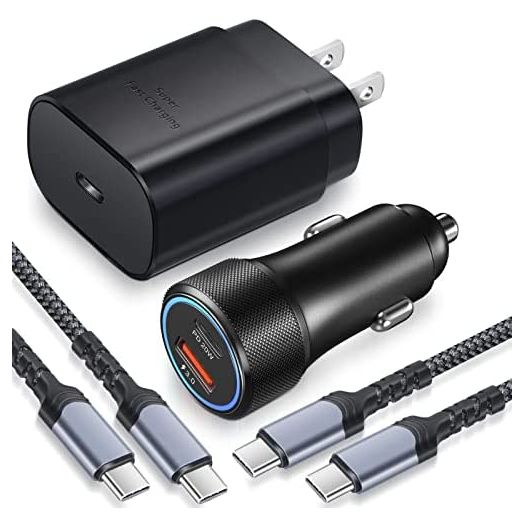 Super Fast USB C Car Charger, Bangfun 25W Type C Fast Charging Block/Car Charger Adapter for Samsung Galaxy S22/S21/S20 Ultra/S10,Note 20/10,A71/Z Fold 3 with 2X 6.6ft USB C to C Cable (Black)