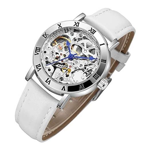 Women's Watches, Mechanical Automatic Self-Winding Watch for Women, Steampunk Lady Dress Bracelet Wrist Watch with Genuine Leather Watch Band Strap