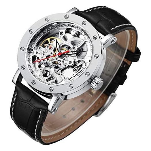 Men's Watch, Mechanical Stainless Steel Skeleton Steampunk Design Automatic Self-Winding Roman Numeral Wrist Watch