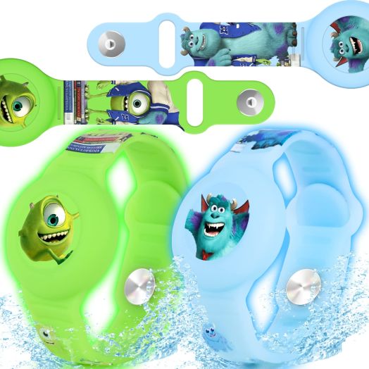 2 Pack AirTag Bracelet for Kids, Waterproof Cute Cartoon Air tag Holder Kids with Watch Band Design, Full Coverage Anti-Lost Silicone Airtag Hidden Accessories for Children (Luminous Version)