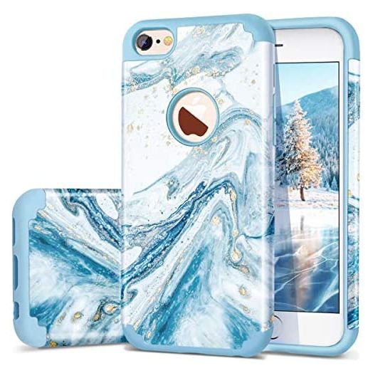 iPhone 6s Case, iPhone 6 Case, Fingic Marble Blue Bling Glitter Design Hybrid Flexible Soft Rubber Hard PC Bumper Shockproof Full Body Protective Phone Case Cover for Apple iPhone 6S / iPhone 6 - Blue