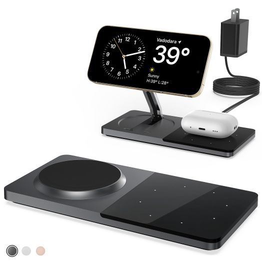 Mag-Safe Charger Stand for iPhone, Wireless Charger Stand for Apple Products, 2 in 1 Magnetic Charging Station for iPhone 15/14/13/12 Series, Airpods 3/2/Pro with Adapter (Black)