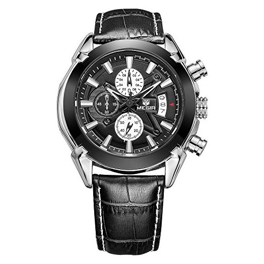 MEGIR Chronograph Quartz Watch for Men Fashion Sports Leather Strap Wristwatch Waterproof Analog Watches with Luminous Hands