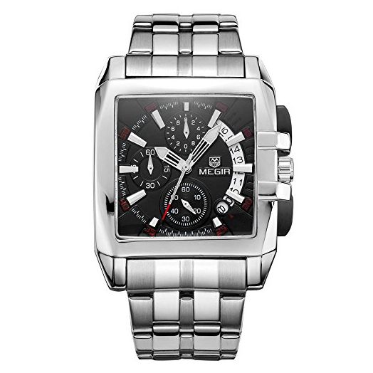 MEGIR Fashion Square Dial Watches Men Luxury Stainless Steel Watch Man Military Sports Wristwatch Waterproof Luminous Hands