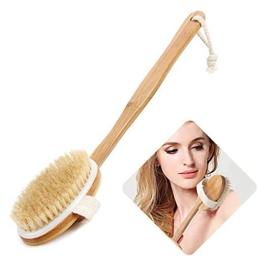 Bath Body Brush & Shower, Dry Skin Brushing with 100% Natural Boar Bristles & 16 inches Long Bamboo Detachable Handle