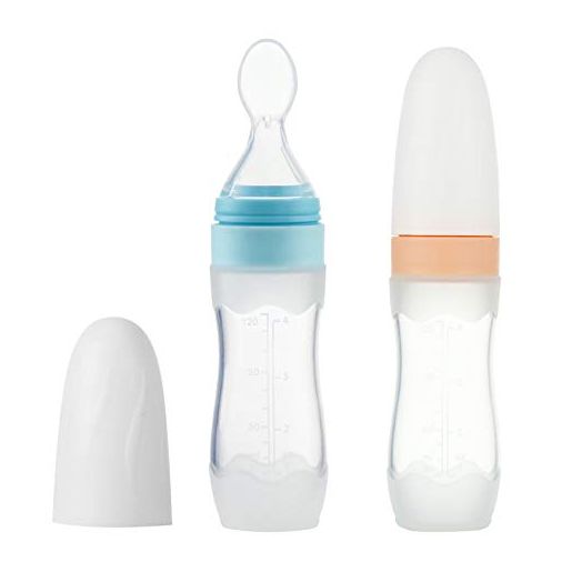 PandaEar (2 Pack) Silicone Baby Food Dispensing Spoon|4 oz Infant Fruit Squeeze Feeder| Travel Friendly Kids Toddlers Boys Girl (Blue)