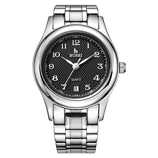 BUREI Women's Analog Quartz Wrist Watch with Silver(Black) Dial Watch Stainless Steel Watch Band for Women