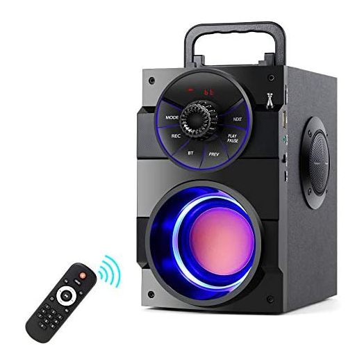 Bluetooth Speakers, Portable Wireless Speaker with Subwoofer Heavy Bass, 2 Loud Speaker, LED Lights, FM Radio, Remote Control, MP3 Player Powerful Speaker Suitable for Travel, Indoor and Outdoor