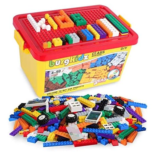 Building Bricks 520 Pieces Set, 500 Basic Building Blocks in 17 Shapes Includes Wheels, Door, Window