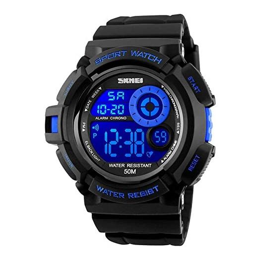SKMEI Boys Sport Style Digital Watch Waterproof LED 7 Colors Changeable Backlight Soft PU Band Wristwatch