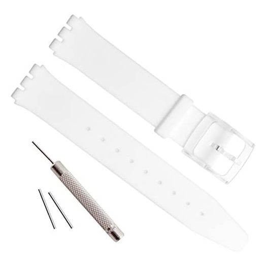 Ultra-thin Replacement Waterproof Silicone Rubber Watch Strap Watch Band for Swatch Skin Series (16mm, White)