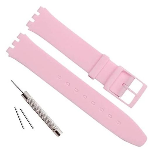 OliBoPo Ultra-thin Replacement Waterproof Silicone Rubber Watch Strap Watch Band for Swatch Skin Series (16mm, Pink)