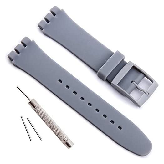 OliBoPo Replacement Waterproof Silicone Rubber Watch Strap Watch Band for Swatch (17mm 19mm 20mm) (17mm, Grey)
