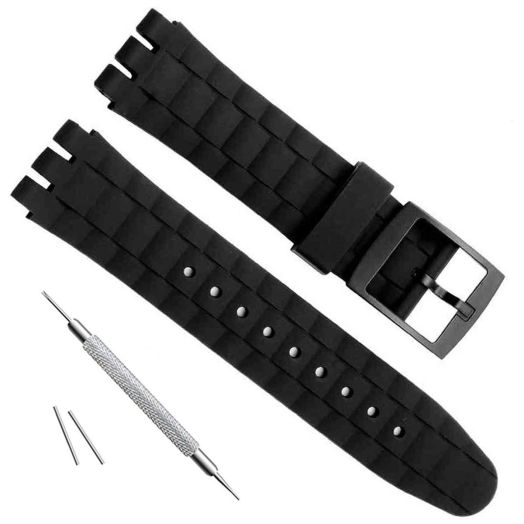 OliBoPo 21mm Replacement Waterproof Silicone Rubber Watch Strap Watch Band (Black)