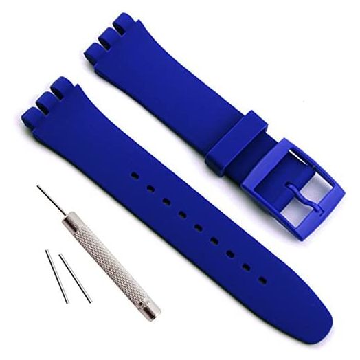 OliBoPo Replacement Waterproof Silicone Rubber Watch Strap Watch Band for Swatch (17mm 19mm 20mm) (17mm, Azure)