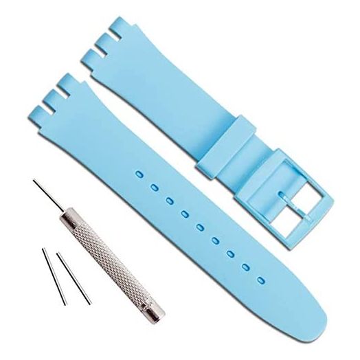 OliBoPo Replacement Waterproof Silicone Rubber Watch Strap Watch Band for Swatch (17mm 19mm 20mm) (17mm, Light Blue)
