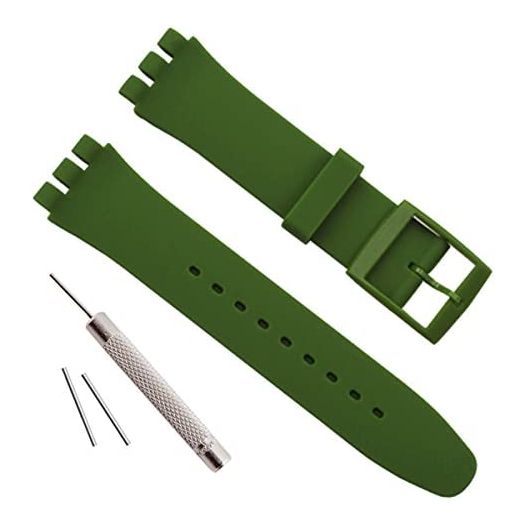 OliBoPo Replacement Waterproof Silicone Rubber Watch Strap Watch Band for Swatch (17mm 19mm 20mm) (17mm, Blackish Green)