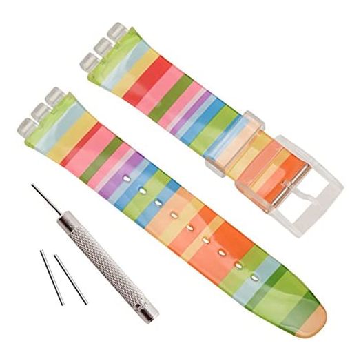 OliBoPo Replacement Waterproof Silicone Rubber Watch Strap Watch Band for Swatch (17mm 19mm 20mm) (17mm, Iridescence)