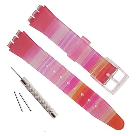 OliBoPo Replacement Waterproof Silicone Rubber Watch Strap Watch Band for Swatch (17mm 19mm 20mm) (17mm, Gradient Red)