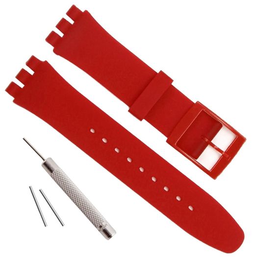 GreenOlive Replacement Waterproof Silicone Rubber Watch Strap Watch Band for Swatch (17mm 19mm 20mm) (17mm, Red)