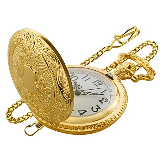 Gold Shield Men's Pocket Watch, Arabic Numeral Digital Scale Men's Quartz Pocket Watch, Men's Quartz Pocket Watches with Chain-Gold
