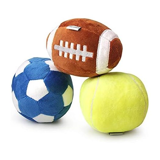 3-PACK Interactive Dog Toys Ball Suitable for Small and Medium Dogs, Soccer Ball, Football and Tennis Balls for Dogs, Stuffed with Fluffy Squeak Dog Toys, Puppy Dog Plush toys, Dog Birthday Gifts