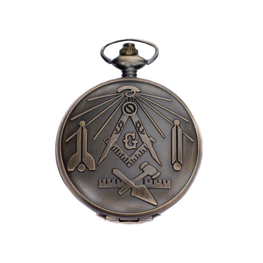 Masonic Freemasonry Symbol Alloy Metal Pocket Watch Analogue Quartz with Long Chain Gift for Men Women, Festive Occasions (Size – 3.75" x 3.5" x 1.5")