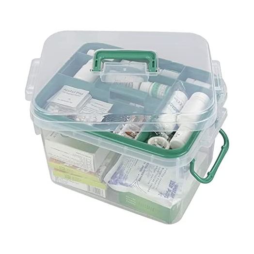 Qskely 1-Pack Clear Storage Box Container, Family First Aid Box Medicine Box Organizer