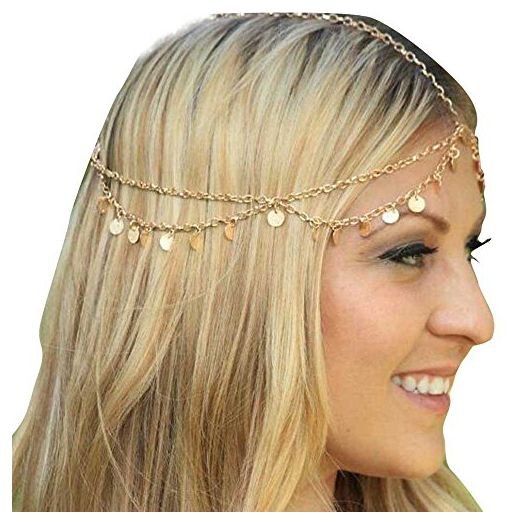 Missgrace HMetal Chain Jewelry Headband Head Hair Band Tassels Pearl