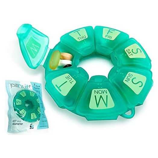 Pillnut7 (Aqua), 7 Day Pill Organizer, Unbreakable BPA Free Rubberized, Weekly Pill Dispenser for Daily Medicine, Vitamins & Supplements, Travel Friendly Pill Box