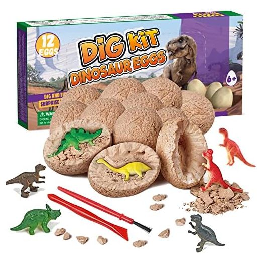 Dino Eggs Dig Kit, 12 Pack Dinosaur Eggs Excavation Science Experiments Kits for Kids 4-12, Easter Basket / Stocking Stuffers, Toys for 3+ 4 5 6 7 8 9 10 Year Old Boys Girl