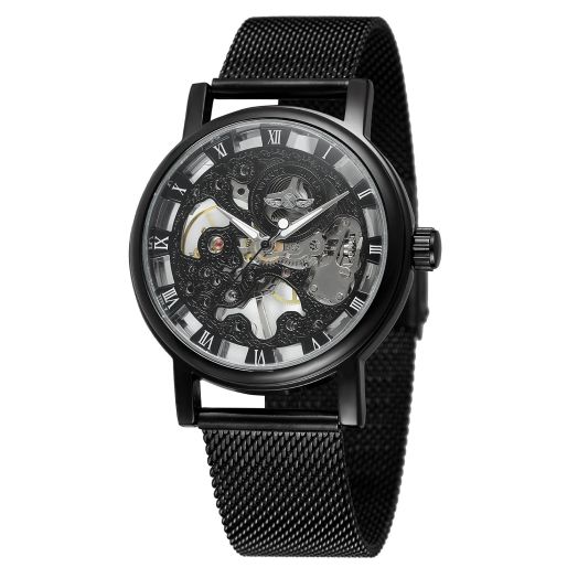 FORSINING Men's Classic Skeleton Mechanical Hand-Wind Stainless Steel Bracelet Brand Popular Watch Saat