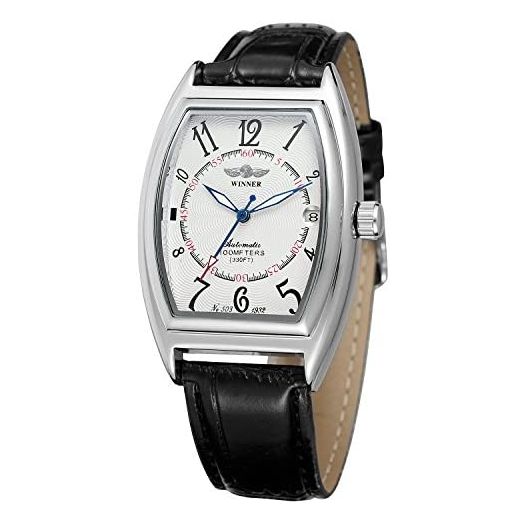 FORSINING Men's Automatic Watch Luxury Brand Relojes Date Function Tonneau Shape Fashion Leather Wrist Watch