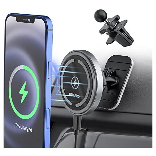 Magnetic Wireless Car Charger Mount for MagSafe iPhone 13/ 13 Pro/ 12/ 12 Pro/ 12 Pro Max/ 12 Mini,15W Fast Charging Auto-Alignment Air Vent Dashboard Phone Holder (Grey)