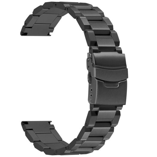 Kai Tian Stainless Steel Watch Band Classic Watch Strap 24mm with Double Buckles Clasp Bracelet Wristband Strip Replacement - Black